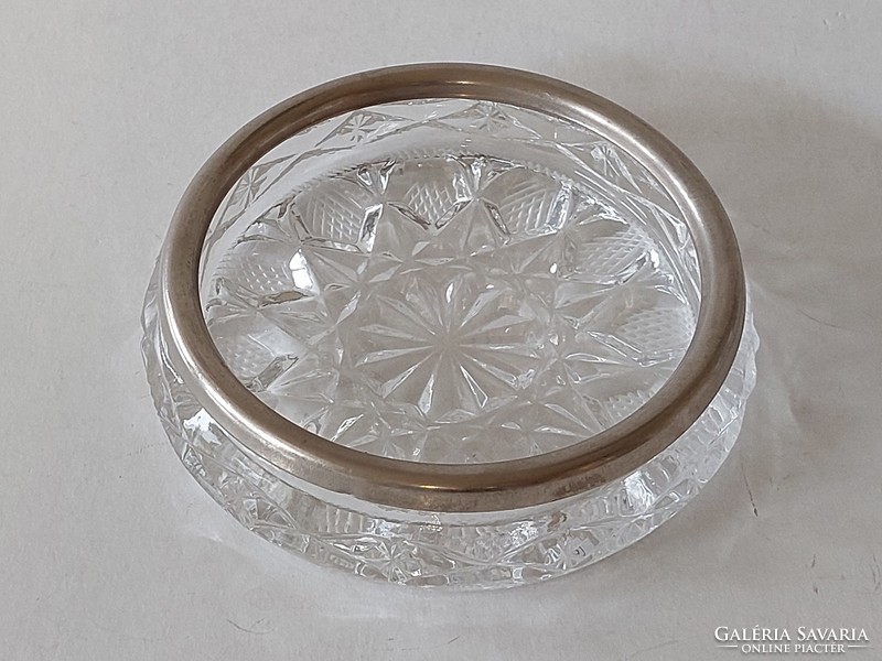 Old lead crystal bowl with metal rim