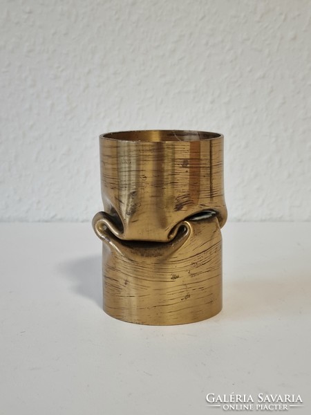 Marked applied arts candle holder, patinated burnished copper