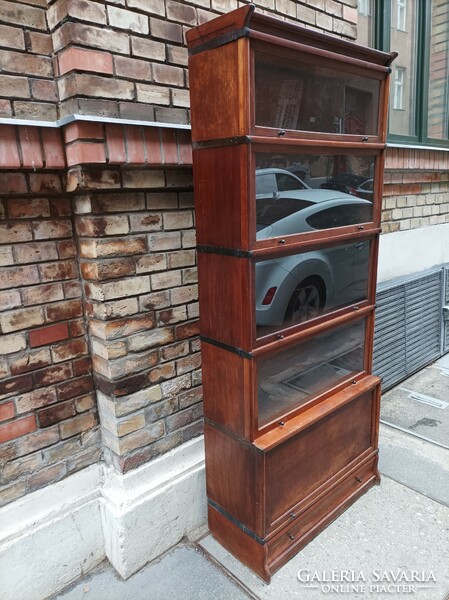 Antique, Károly Lingel bookcase with elements, walnut wood, metal hinges