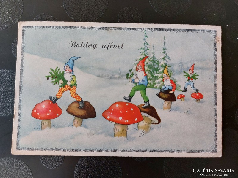 Old New Year's postcard mushroom dwarf