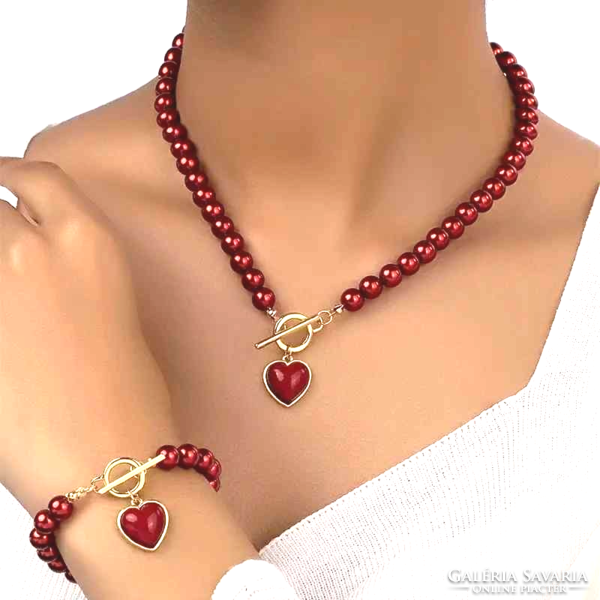 Wine red tekla pearl necklace-bracelet set 98