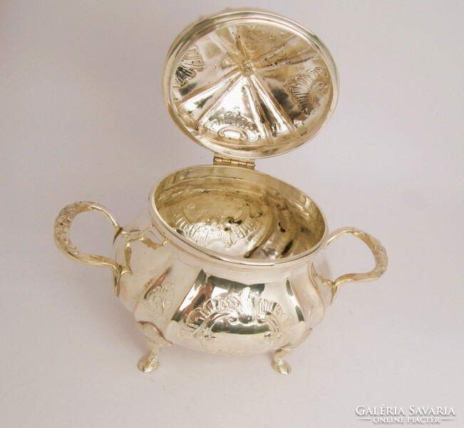 Special, antique silver sugar bowl with handles, c. 1900