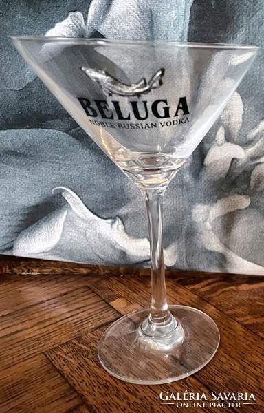 Beluga noble Russian vodka, cocktail glass with tinned whale motif