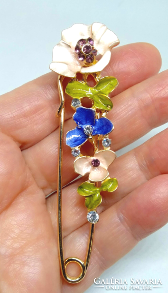 Gold-enamelled cz crystal, colorful flower brooch 12