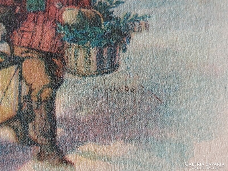 Régi karácsonyi képeslap H. Schubert grafikája 1925