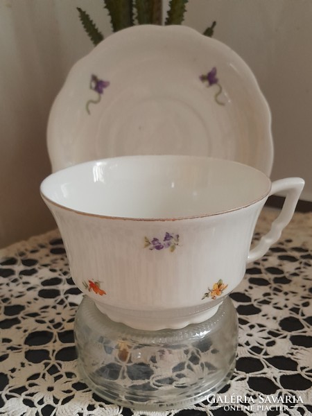 Zsolnay pajzspecsétes apró virágmintás manófüles teás csésze aljjal