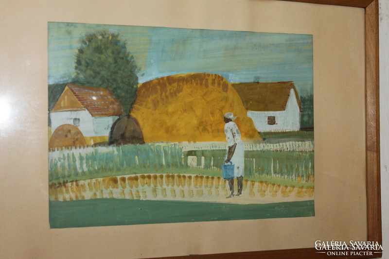 Hézső Ferenc -falusi életkép festmény