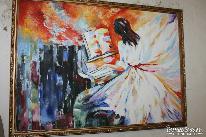 Tarcsányi - piano playing angel - oil / canvas painting