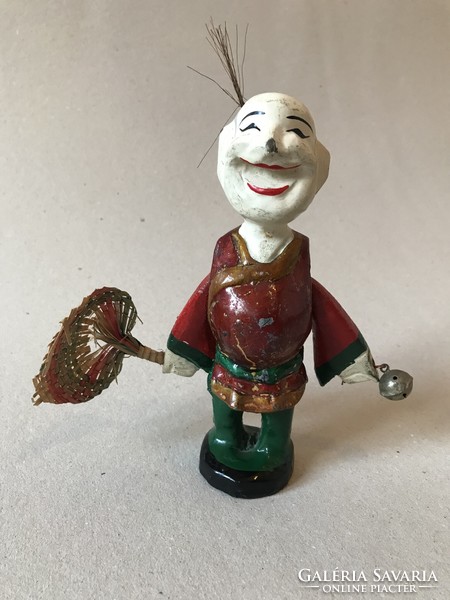 Antique painted carved Chinese Asian movable hand puppet male actor statue 17 cm.