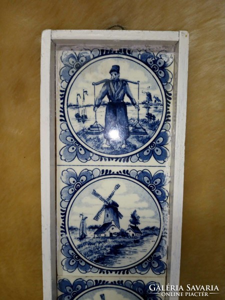 Delfti csempe, Kék porcelán falikép, mozaik 31,5 x 8,5 cm, gyűjtői darab