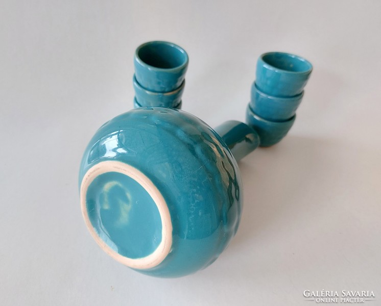 Retro ceramic drinking set turquoise pouring glass 7 pcs