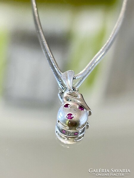 Fabulous silver necklace and pendant with real-natural ruby stones