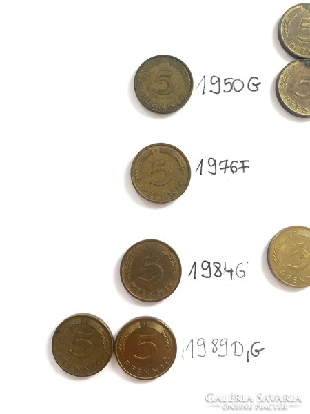 12 db NSZK 5 Pfennig 1950-1996  német Nyugat- Németország