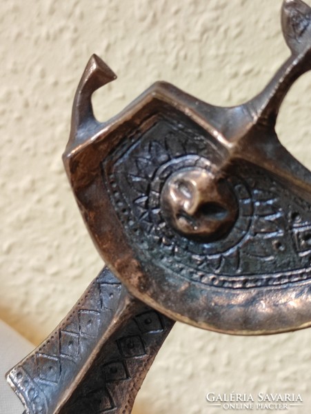 Lajos Muharos: Celtic archer copper bronze alloy statue from Gönczi 