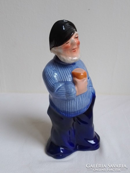 Antique hand-painted glazed art deco earthenware cognac bottle fisherman sailor sailor figure