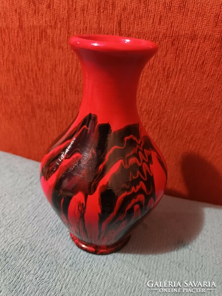 Retro különleges folyatott mázas kerámia váza szép állapotban