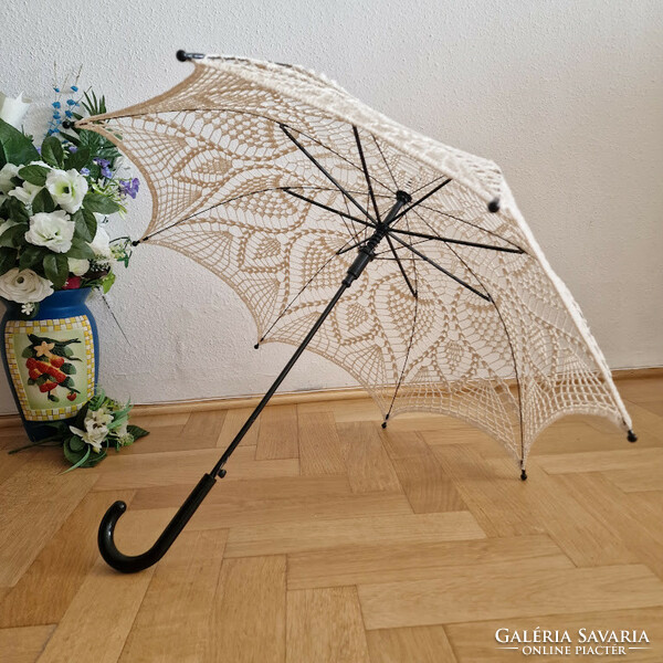 Wedding ele06 - crocheted ecru bridal lace parasol