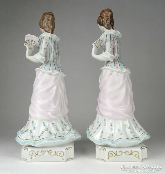 1Q435 pair of large damaged Raven House porcelain fan figurines 26 cm