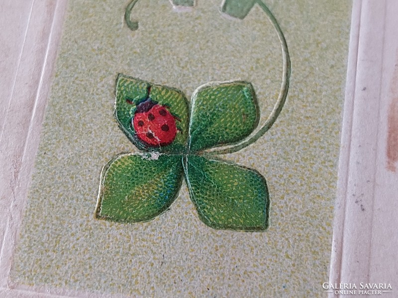 Old New Year's card clover heart ladybug