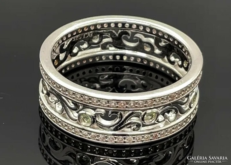 Ornamental, showy peridot stone ring 925, size 56 - new