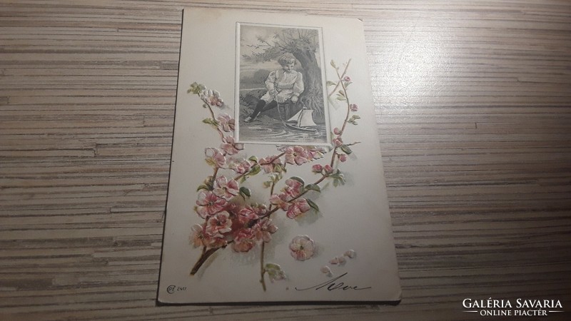 Antik dombornyomott Üdvözlő képeslap. 1900as évek elejéről.
