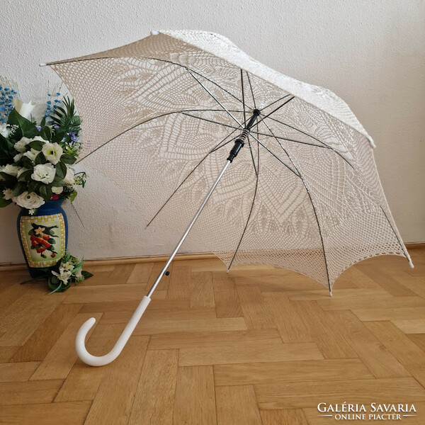 Wedding ele07 - crocheted off-white bridal lace parasol