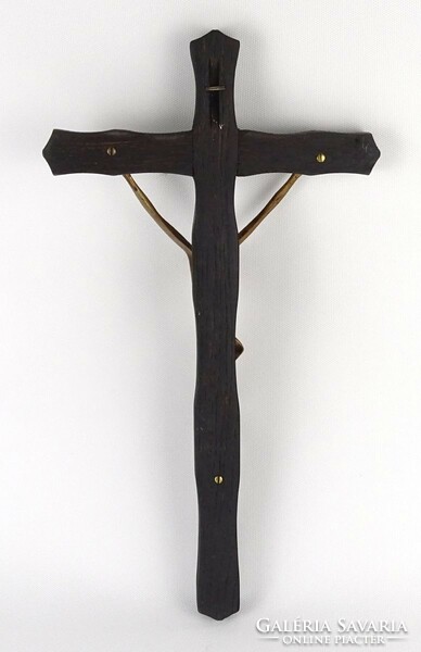 1P709 large wooden crucifix with bronze Jesus 41 cm