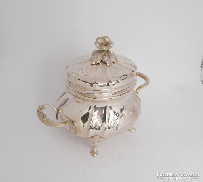 Special, antique silver sugar bowl with handles, c. 1900