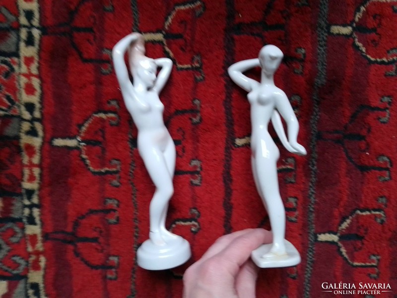 Two white female nude porcelain figures, aquincum and drasche, damaged