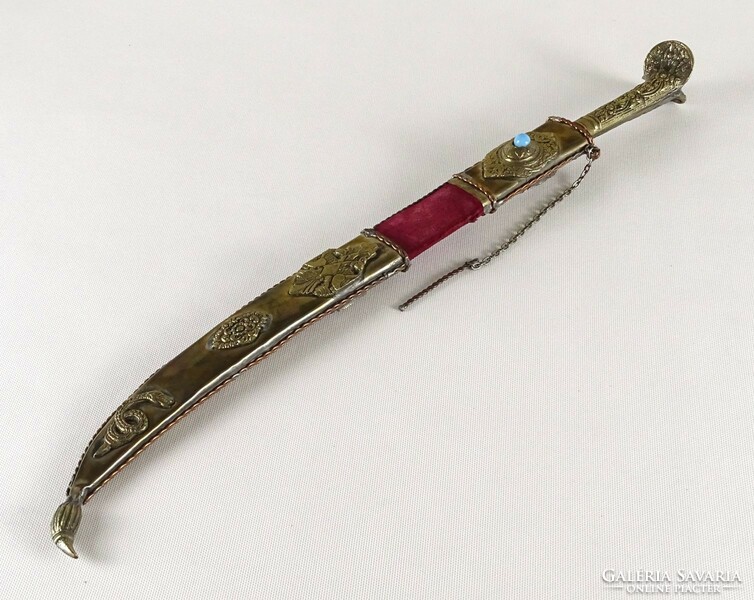 1P727 decorative copper veined stone-inlaid Indian sword in a decorative sword case 58 cm