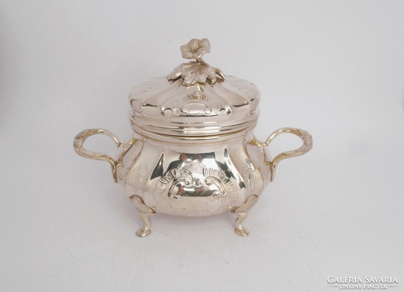 Special, antique silver sugar bowl with handles, c. 1900