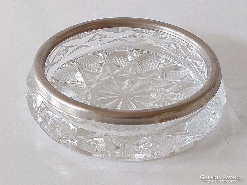 Old lead crystal bowl with metal rim