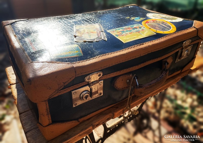 Black lacquered suitcase, retro suitcase