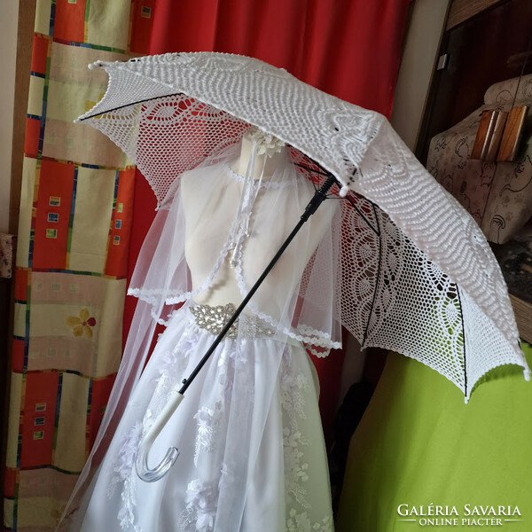 Wedding ele13 - crocheted snow-white leaf pattern bridal lace umbrella