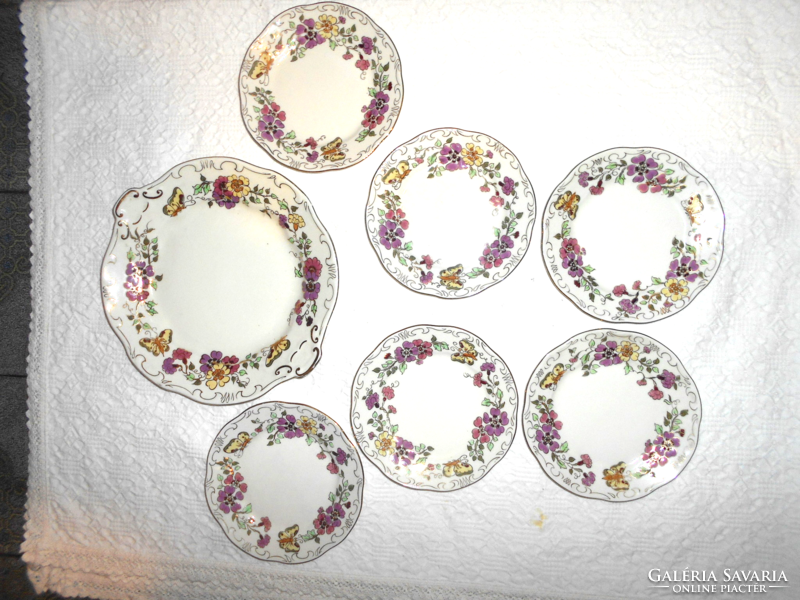 6 személyes  pillangós  Zsolnay  süteményes készlet  HIBÁTLAN állapot