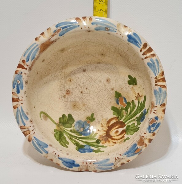 Hódmezővásárhely, colorful flower pattern, white glazed folk ceramic wall plate (2951)
