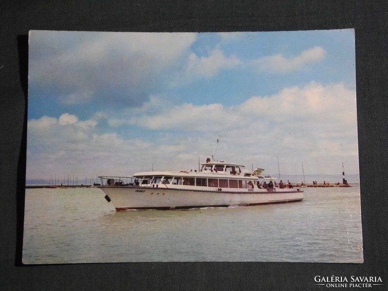 Postcard, balaton detail, skyline, boglar cruise ship