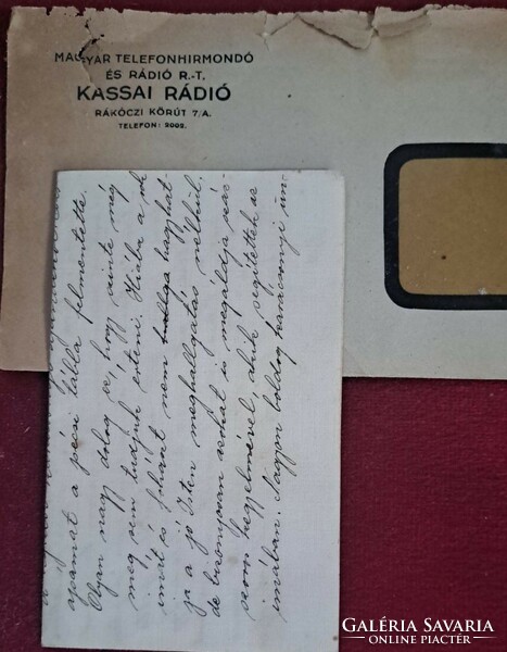 Kassa Rádió boríték benne levél
