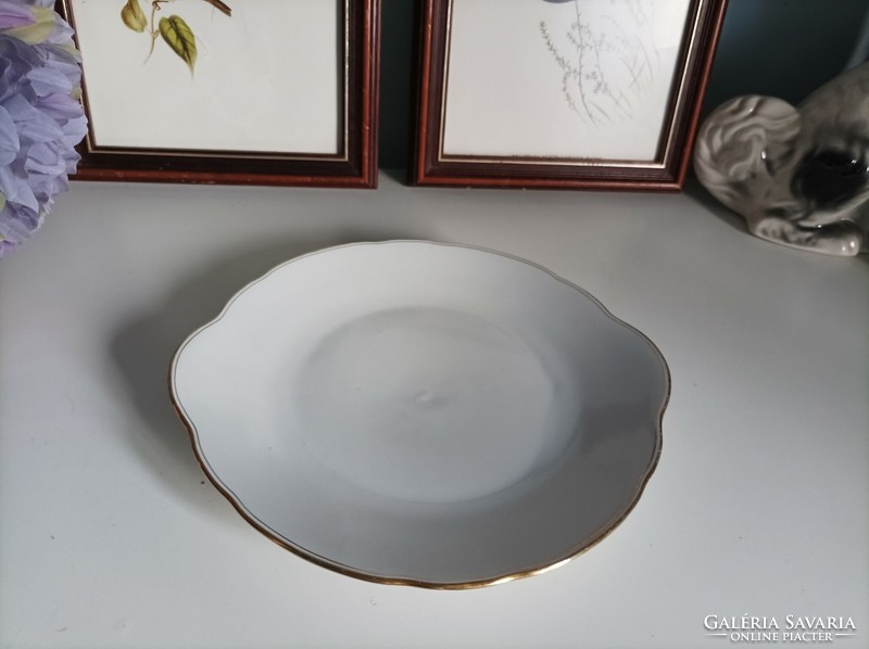 White bohemian porcelain tray with gilded edge, marked, elegant, 