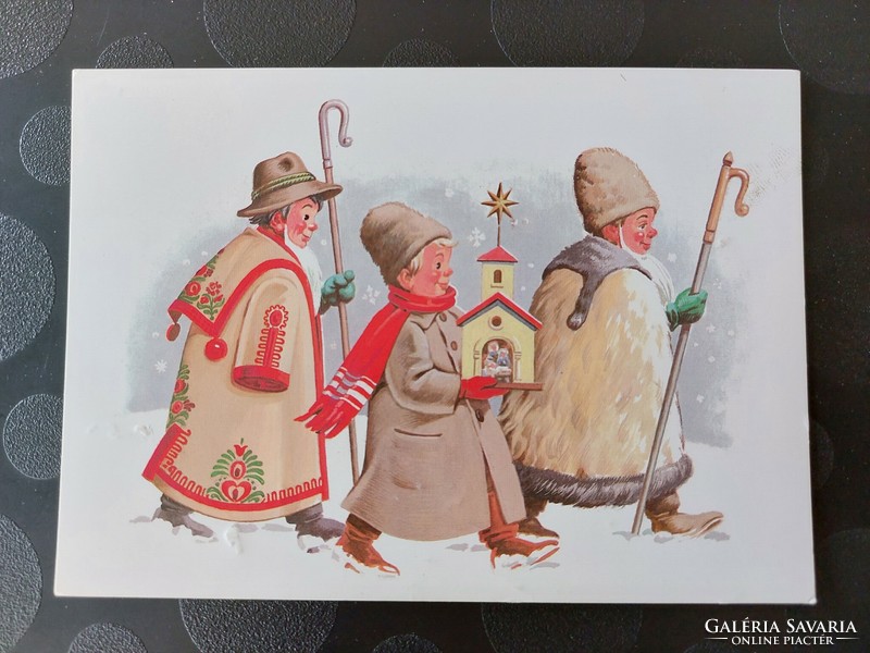 Retro karácsonyi képeslap betlehemesek 1985