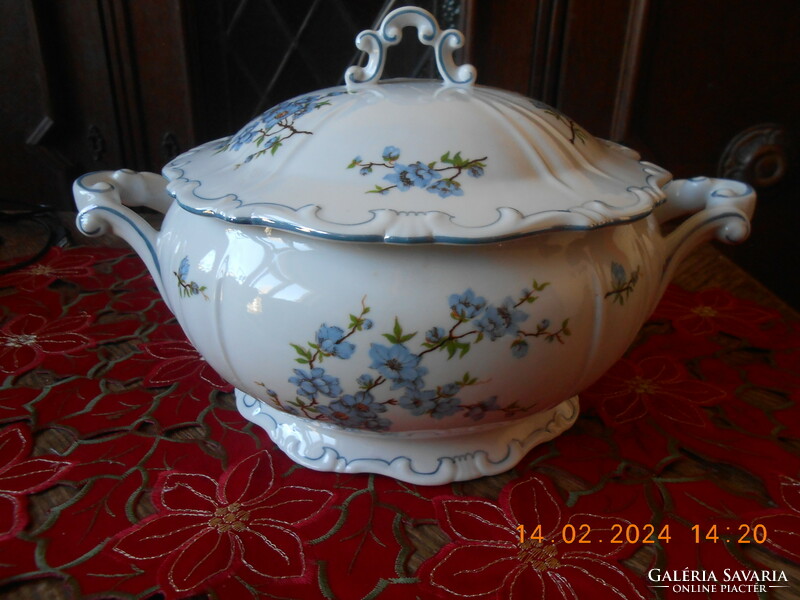 Zsolnay blue peach blossom, blue feathered soup bowl