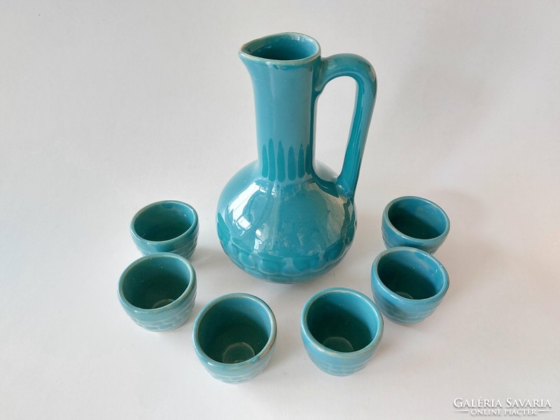 Retro ceramic drinking set turquoise pouring glass 7 pcs