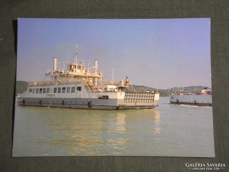 Postcard, Balaton Száltód Tihany rév, detail of István Széchényi ferry boat
