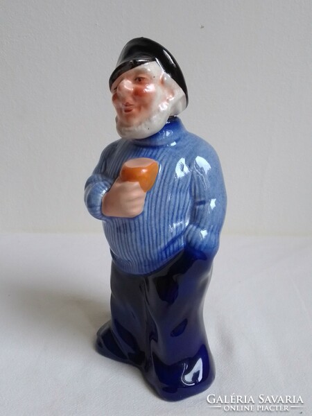 Antique hand-painted glazed art deco earthenware cognac bottle fisherman sailor sailor figure