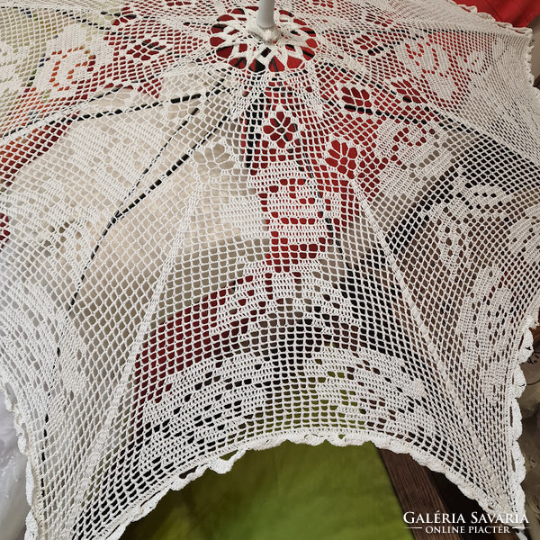 ESKÜVŐ ELE12 - Horgolt fehér színű menyasszonyi csipke napernyő