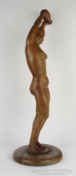 1P702 old large water fountain full-figure female nude carved wooden statue 53 cm