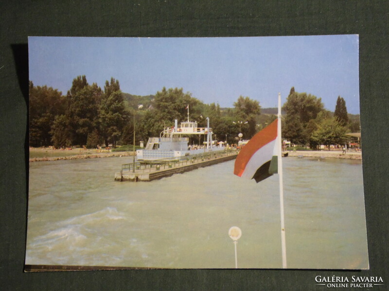 Postcard, Balaton Száltód tihany rév, pier, harbor, ship, ferry skyline