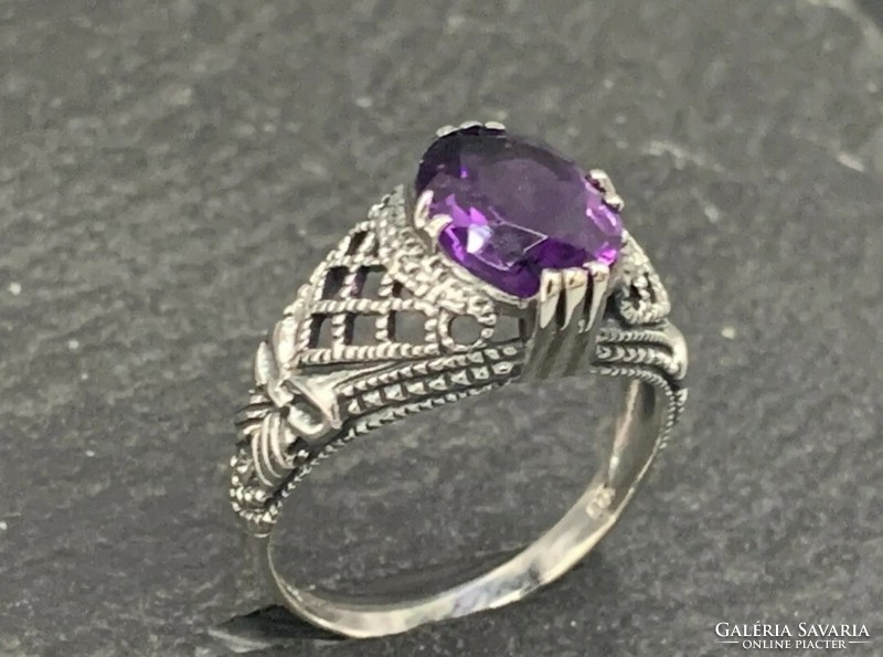 Wonderful amethyst gemstone sterling silver ring 925/ - new 54 es mèret