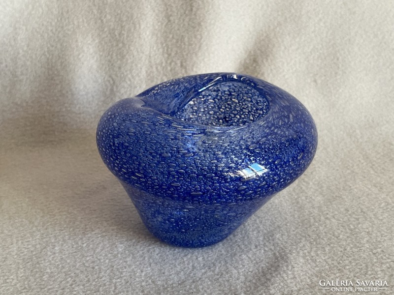 Jelzett kék buborékos kézműves üveg dísztárgy (U0018)