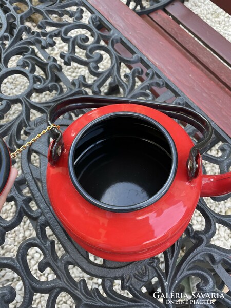 3 literes zománcos zománcozott piros teáskanna teafőző falusi paraszti